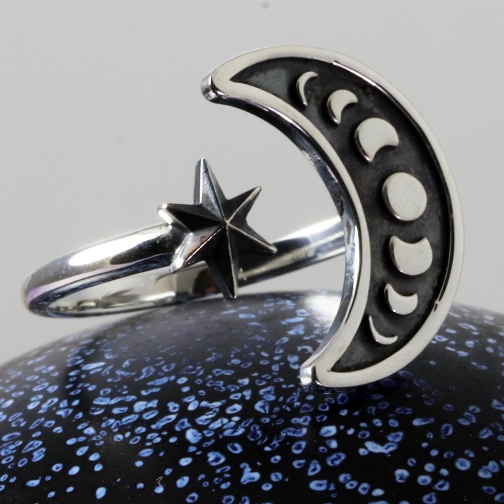 Sterling Silver Adjustable Moon Phase Ring - image 1